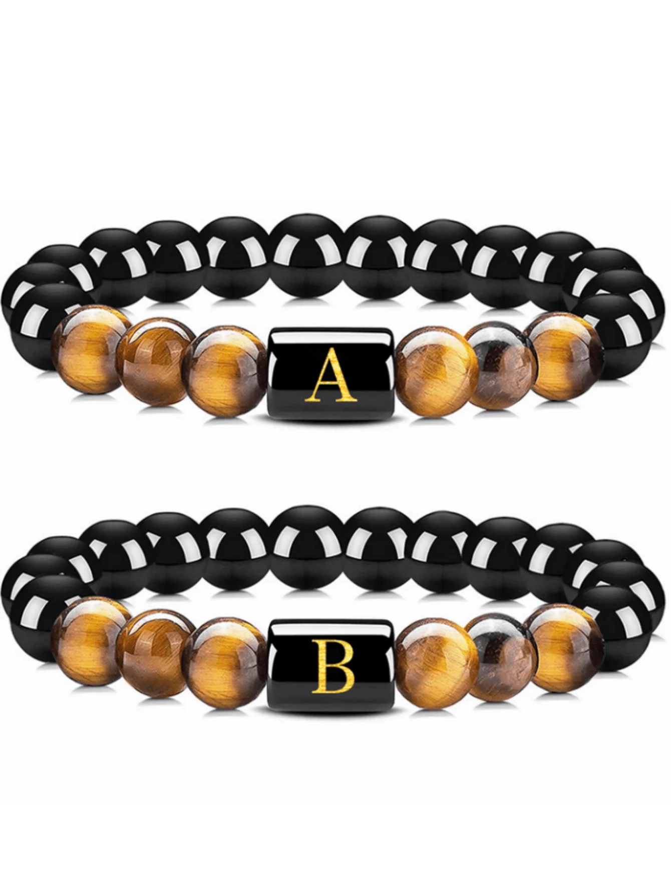 YAUKIA Gothic Men'S Tiger'S Eye & Obsidian Protection 26 Letters Bracelet , Summer Minimalist Jewelry , Brings Inner Strength, O