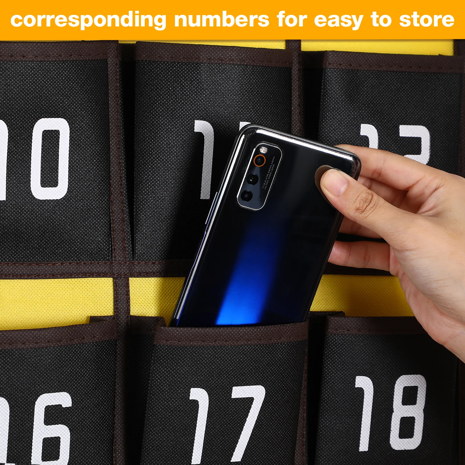 

42 Pockets Cell Phone Pocket Chart Holder Numbered Hanging Over Door Classroom Organizer Storage Bag for Calculator Phone