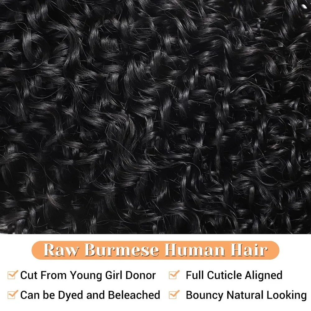 2x6 Lace Closure Burmesisches gelocktes Echthaar, brasilianisches Virgin Remy Haar, langes Haar mit tiefem Scheitel, unbehandeltes Haar mit vorgezupften Babyhaaren zum Flechten und Stylen. – Detail 5