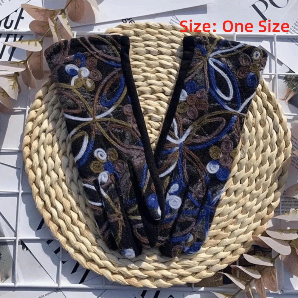 العرقية نمط المطرزة قفازات دافئة شاشة تعمل باللمس نمط ملون في الهواء الطلق قفازات ركوب الدراجات كامل فنجر رشاقته النساء القفازات #6