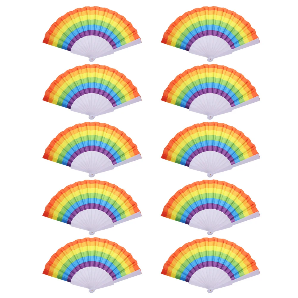 

10pcs Folding Hand Wall Women Chinese Folding Fanss Rainbow Color Design Hand Wall Women Chinese Folding Fanss Creative Summer