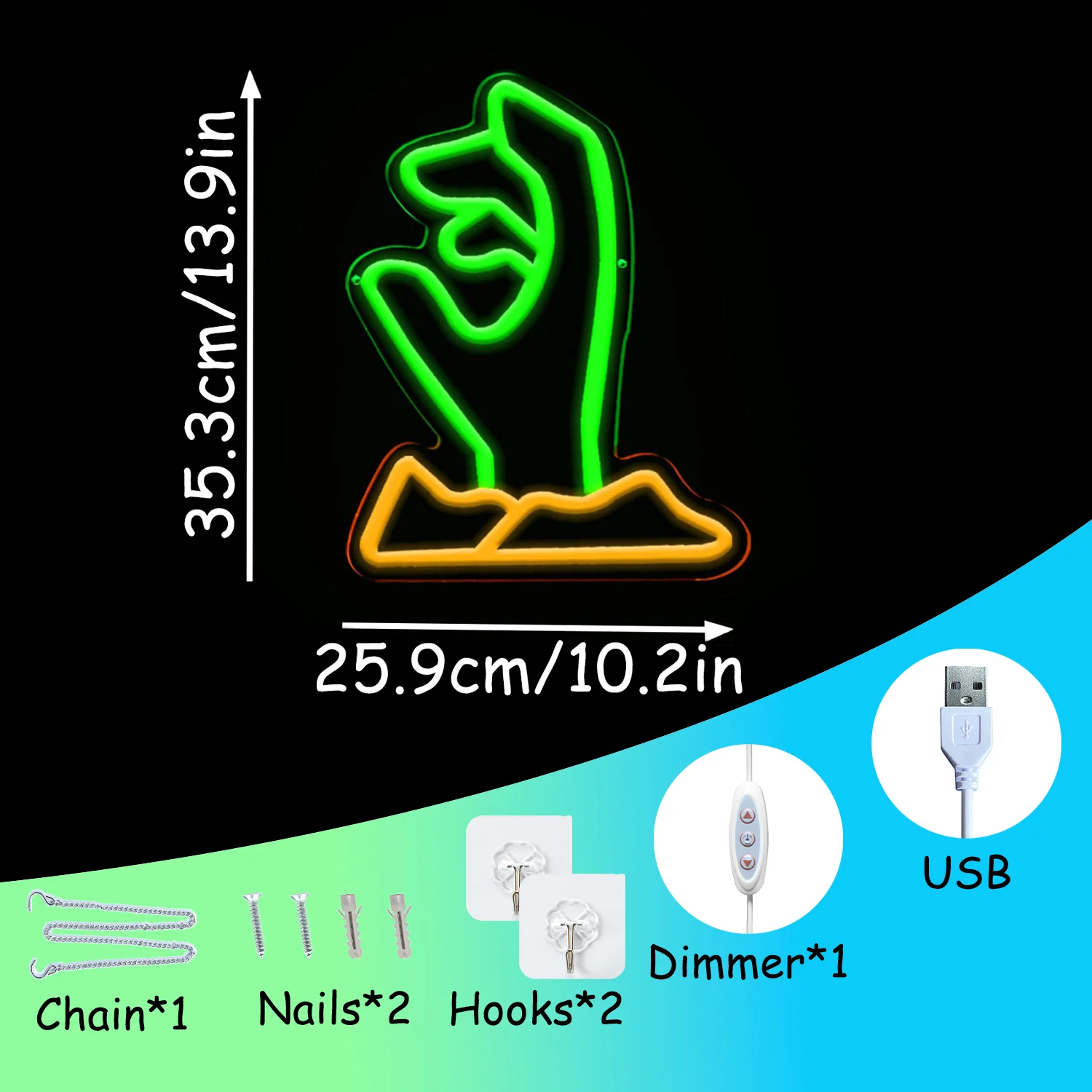 Green Zombie Hand Neon, Suitable for Game Rooms, Themed Parties, Bars, etc., USB Powered, Dimmable