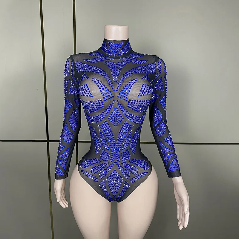 Justaucorps de danse de Ballet Sexy pour femmes, avec strass floraux, maille élastique, coupe haute, string pour Performance, modèle hôte, boîte de nuit