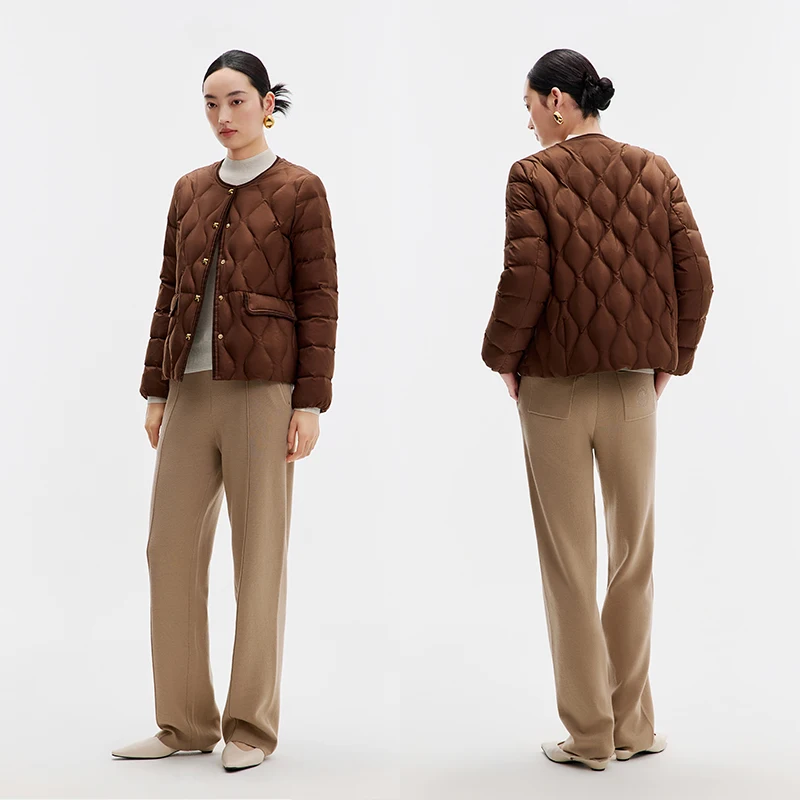 Chericom Women's Minimalist Collarless Down Jacket Lightweight Warm Duck Down Commuter Short Fit Puffer Coat Y309037Y