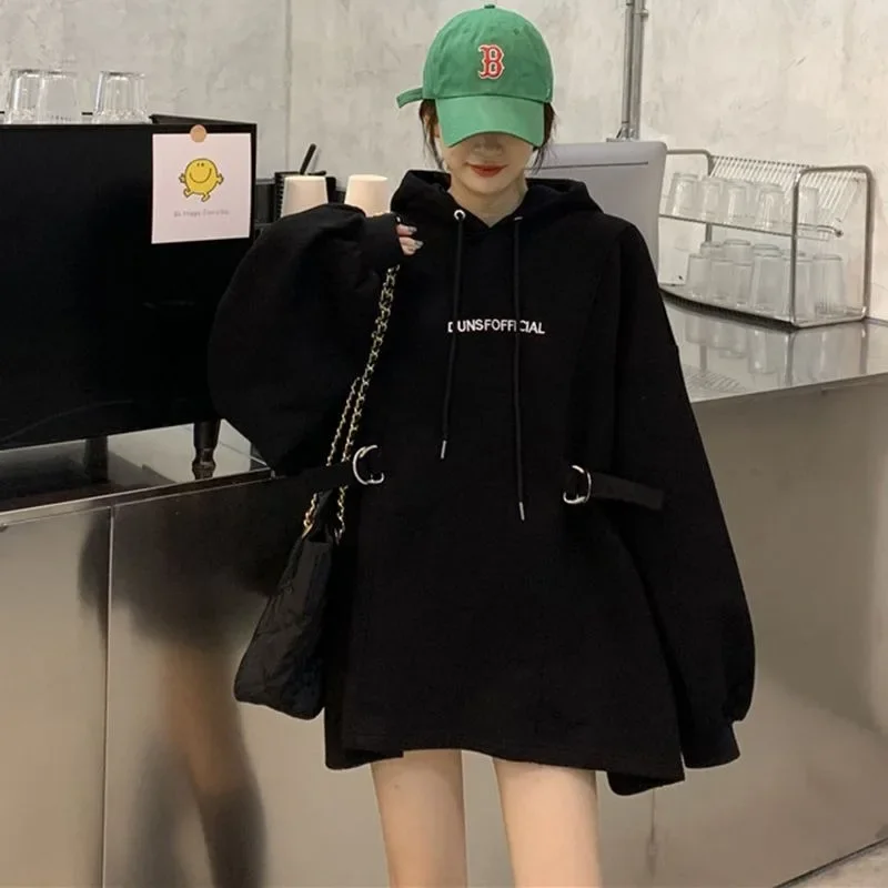 سترة رمادية فضفاضة بغطاء للرأس للنساء Y2k نمط Kpop 2025 الاتجاه الملابس الكورية الشعبية عادية مطابقة 2000s امرأة مقنعين القمم #4