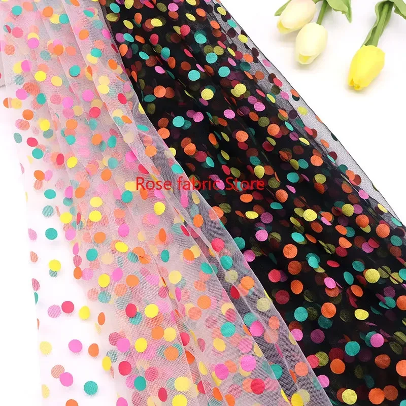 

Colorful polka dot pattern lace fabric rainbow dots soft tulle fabric for girl dress baby dress decorative lace 59" width