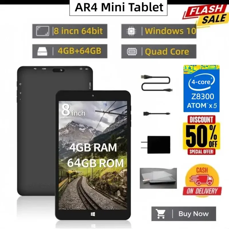 64bit 8" Windows 10 Tablet 4GB/8GB RAM 64GB/128GB ROM 1280x800 IPS Quad Core Dual Camera WIFI Bluetooth-4.0 Free OTG Cable