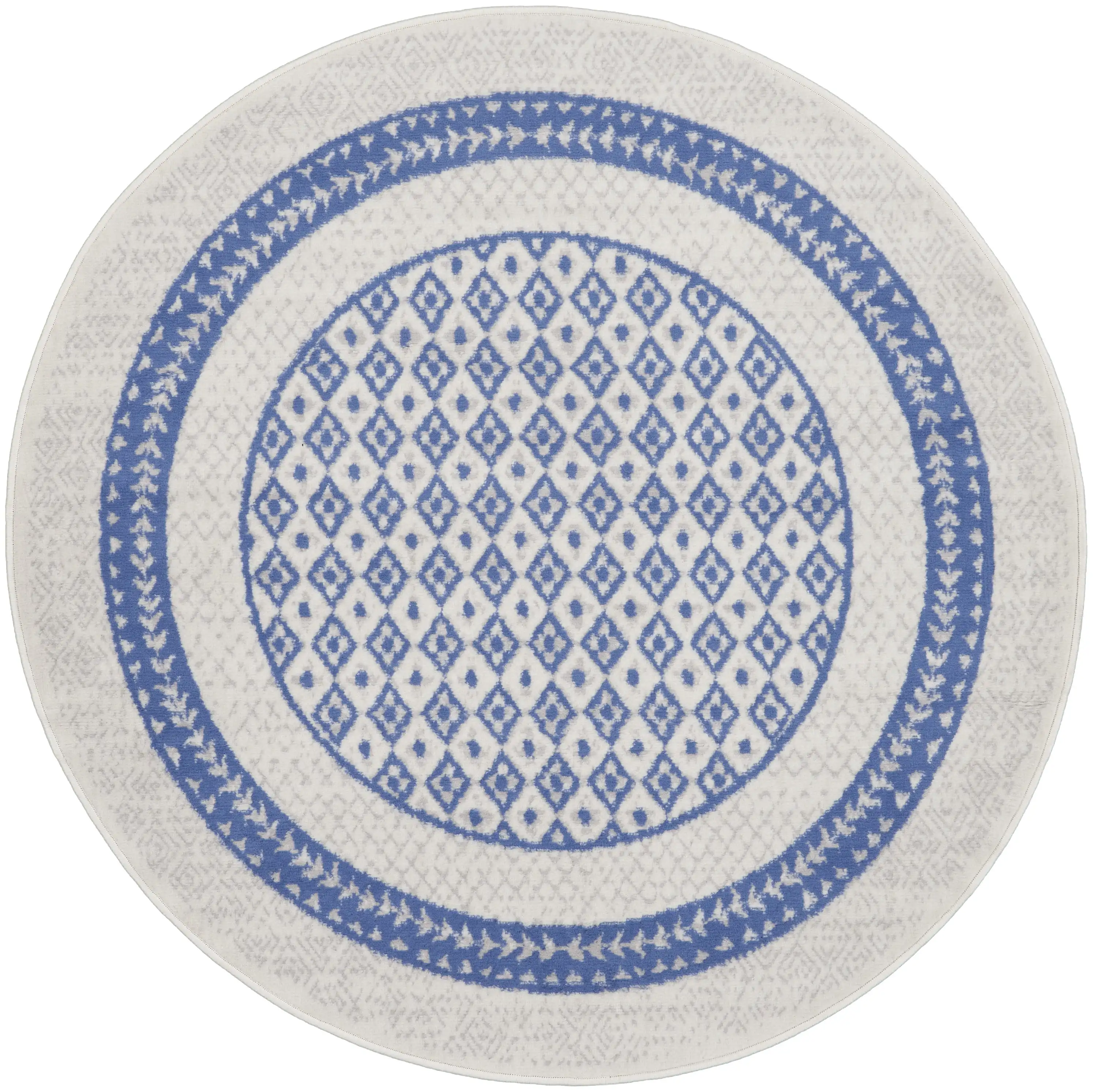 Whimsicle Modern Moroccan Ivory Blue 5' x round Area Rug, (5' Round)