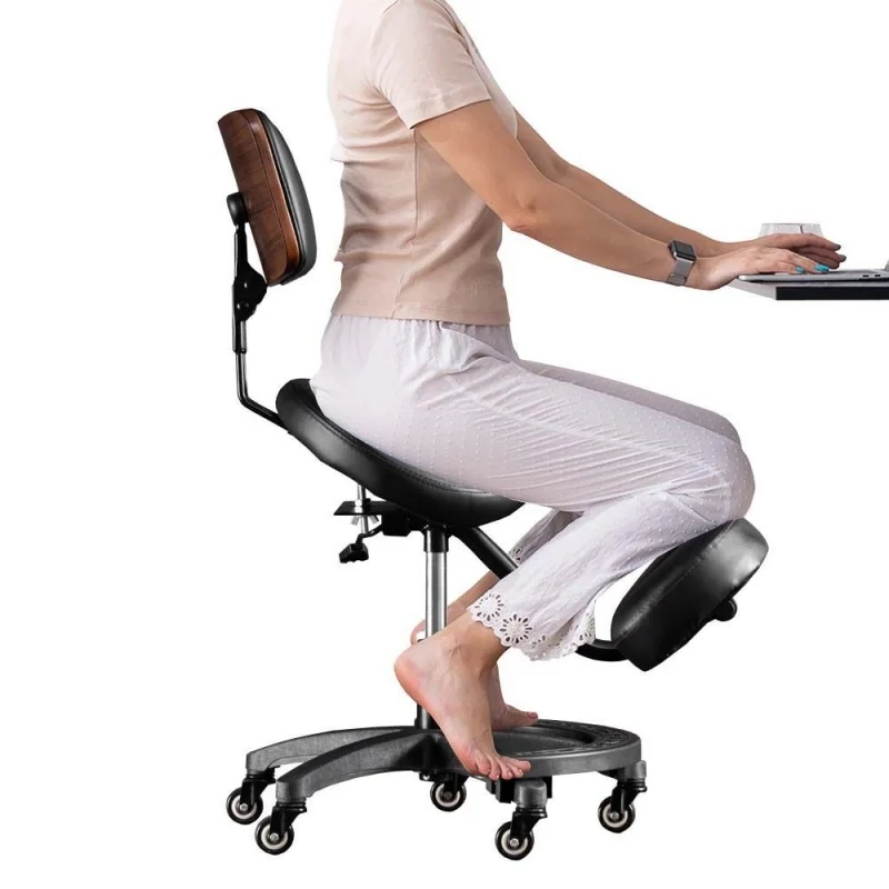 Office Ergonomic Saddle Stool Kneeling Chair With Back Support Heavy Duty Adjustable Rolling Kneel