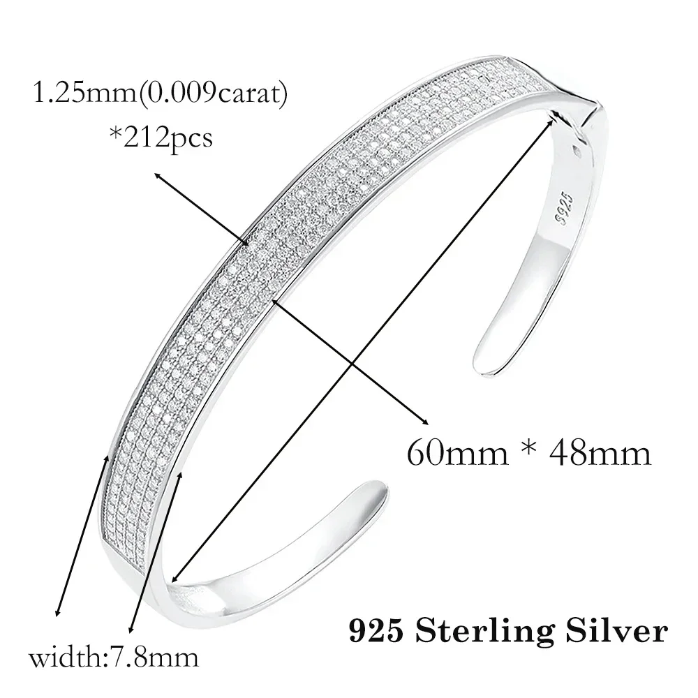 925 Sterling Silver Moissanite Diamond Bracelets with GRA Luxury Diamond Cuff Bracelet Fine Jewelry for Women Girlfriend Gift