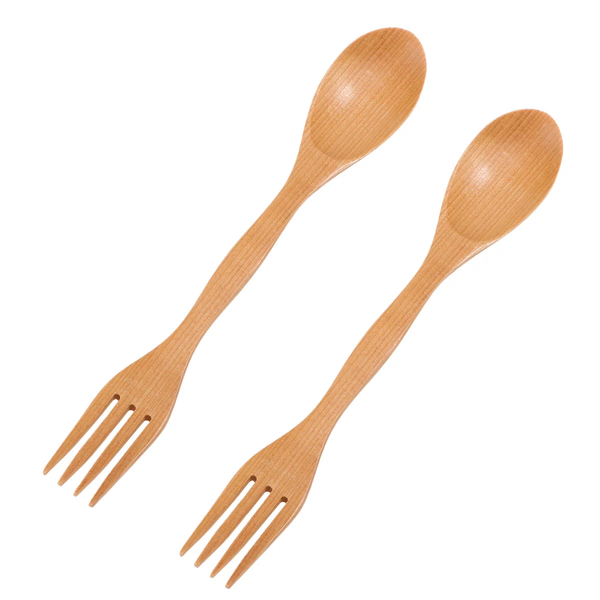 2 Pcs 2-in-1 Children Wooden Spork Household Eco-friendly Tableware Japanese Style Spoon Forks Dinnerware(Original Color)