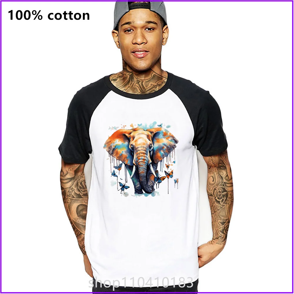 African Elephant With Colorful Flowers T Shirts For Men'S Women Tshirt T-Shirt Black Graphic Vintage Military Acid Wash New Styl