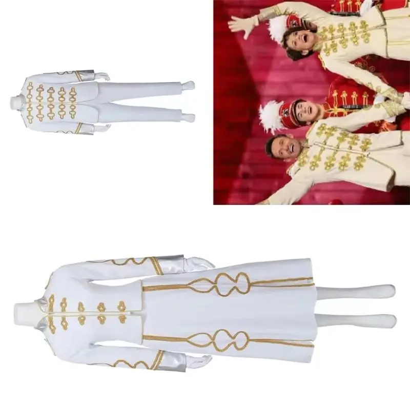 

Movie The Music Man Harold Hill Marian Paroo Cosplay Costume White Performance Uniform with Gloves Halloween Party Outfits