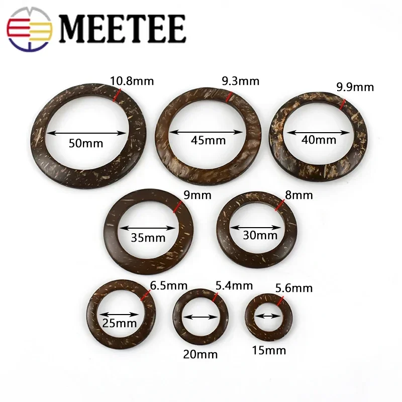 Meetee 50pcs ID15-50mm Natural Coconut Buckles Scarf Wooden O Ring Coat Belt Circle Buttons DIY Sewing Bags Garment Accessories