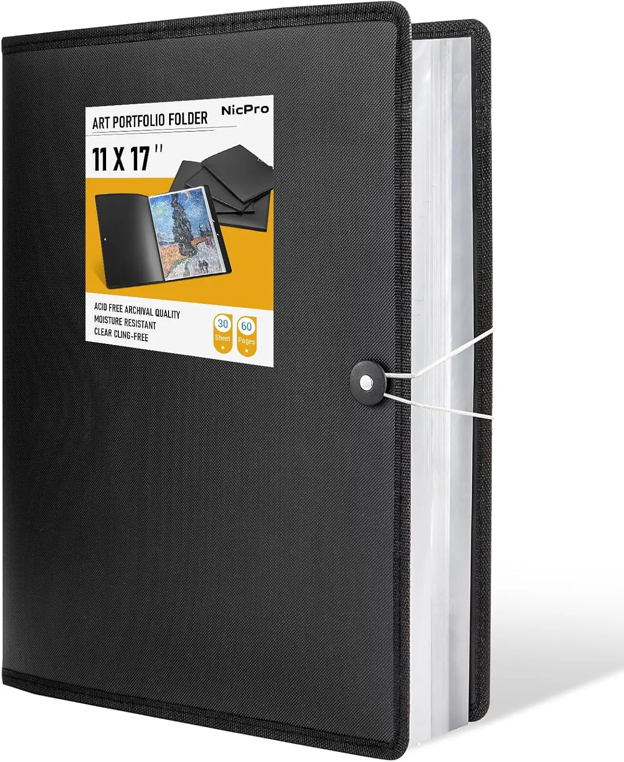 

11x17 Art Portfolio with 30 Clear Sleeves, 60-Page Capacity for Artists, Students & Professionals