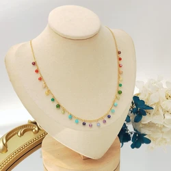 Lii Ji Multi Stone 3-4mm Sparkling American14K Gold Filled Chain Necklace 38+3cm Rainbow Jewelry For Women Girls