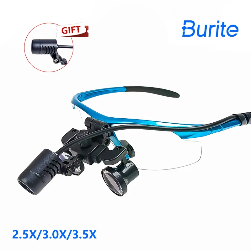 Burite 2.5X/3.5X 420mm Dental galileo Loupe Binocular Magnifier Surgery Operation with Spotlight Head Light 5W