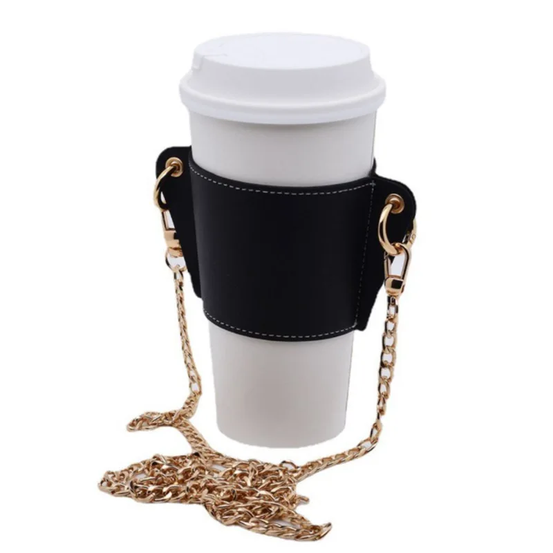 

Portable PU Leather Milk Tea Cup Holder DIY Glass Cup Cover Detachable Chain Coffee Bottle Protective Case Outer Packaging Case