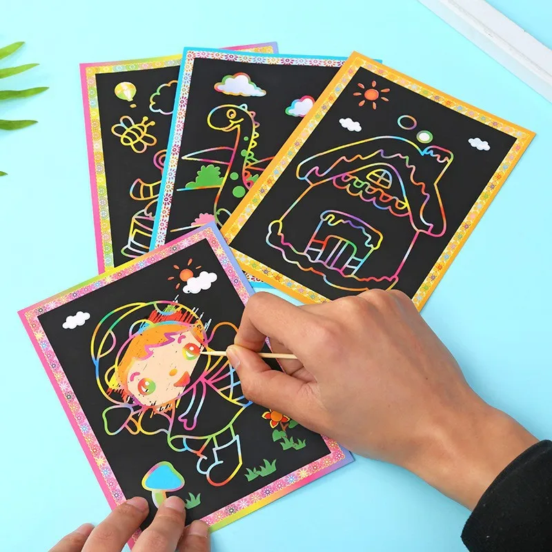Jouets de peinture à gratter pour enfants, motif de dessin animé mignon fait à la main, jouets de dessin de couleurs brillantes, cadeau d'anniversaire pour enfants, bricolage d'art, TMZ, 10 pièces