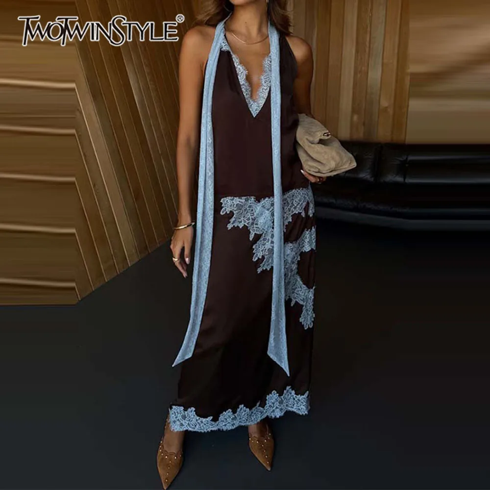 

TWOTWINSTYLE хитовый цветной комплект из двух предметов для женщин, жилет без рукавов с v-образным вырезом и высокой талией, лоскутная кружевная юбка, богемный тонкий женский костюм