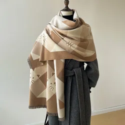 Elegante Damen Tier Katze Pashmina Herbst Winter dicke Wärme doppelseitige Quaste der Schal kälte dicht wind dicht Decke Schal