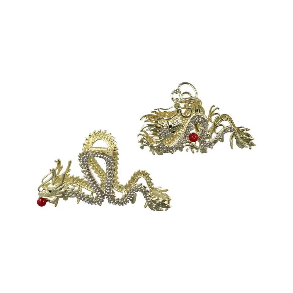 Red Zodiac Dragon Hair Claw Cartoon Hairpin Animal Hair Clip New Year Headwear Chinese Style Rhinestone Shark Clip Female