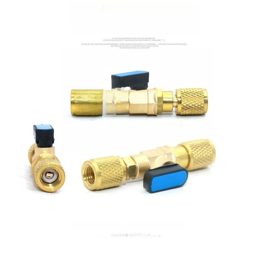 Air Conditioning Charging Valve With Ball Switch Dual 1/4 NPT Brass Connector For HVAC And Auto AC System Pipe Fitting Tool