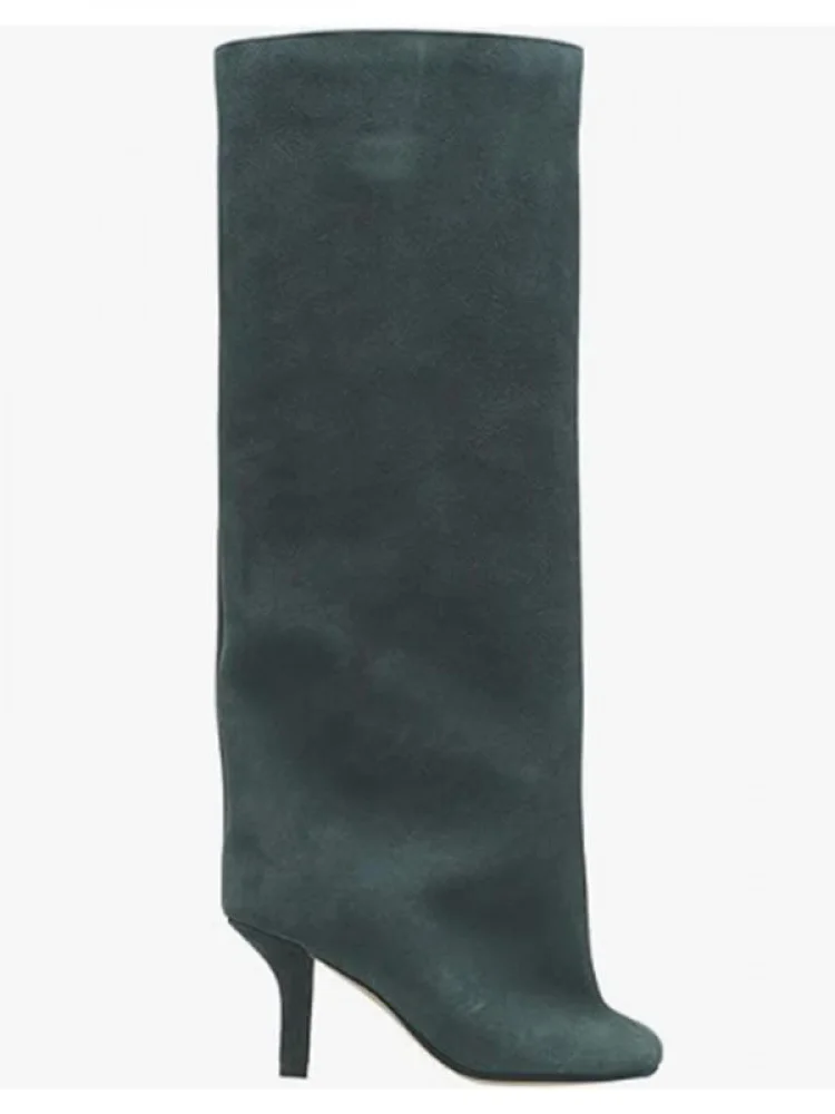 

2024 Women's Over-The-Knee Knight Boots Matte Vintage Cuff Long Boots High Heel Western Large Size Women's Boots Chelsea Boots