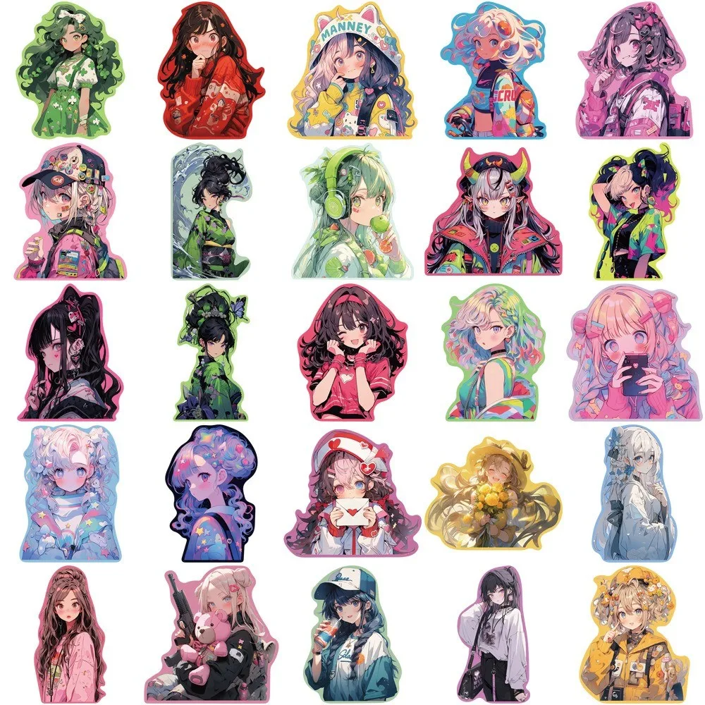50 قطعة من ملصقات الفتيات اللطيفة على الطراز الحلو - ديكور عالي الجمالي ذو الحواف الملونة للهواتف، متجر ملصقات الأمتعة