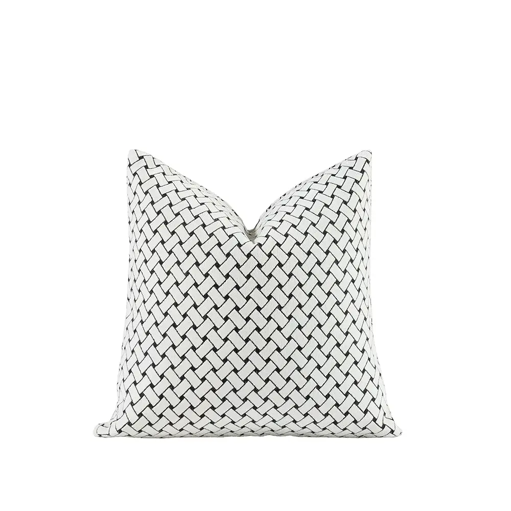 

New 20X20'' Hes Throw Pillow Cushion Covers - Woven Grid Bla Color Chenille Jacquard Embroidery Luxury Modern Style Couch Sofa