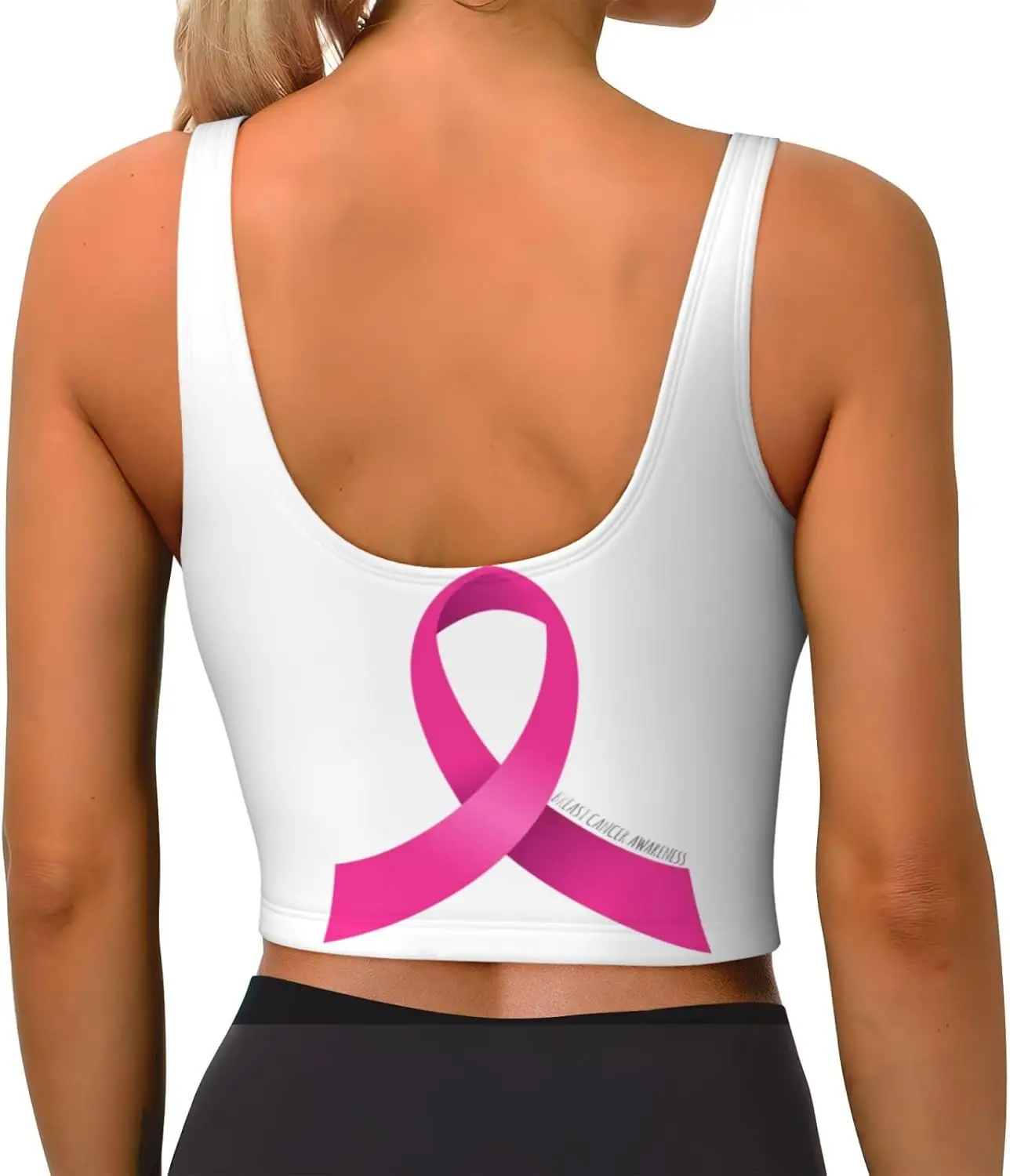 Pink Breast Cancer Awareness Ribbon Crop Top Tank Tops U Back Fitness Exercise Workout Running Top Removable Pads Outfits