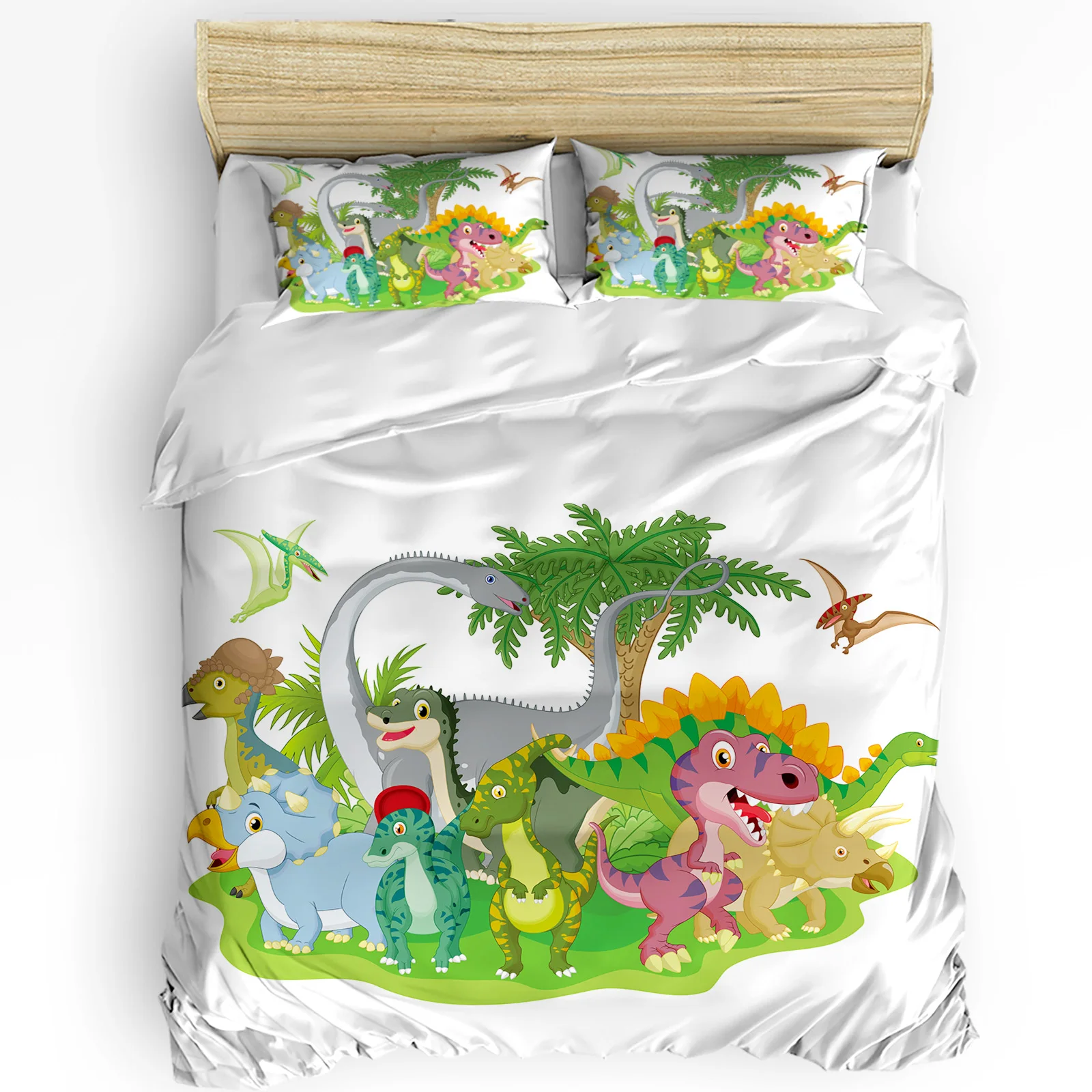 

Cartoon Dinosaur White 3pcs Duvet Cover Set with Pillow Case Double Comforter Bedding Set Quilt Cover Couple Bed