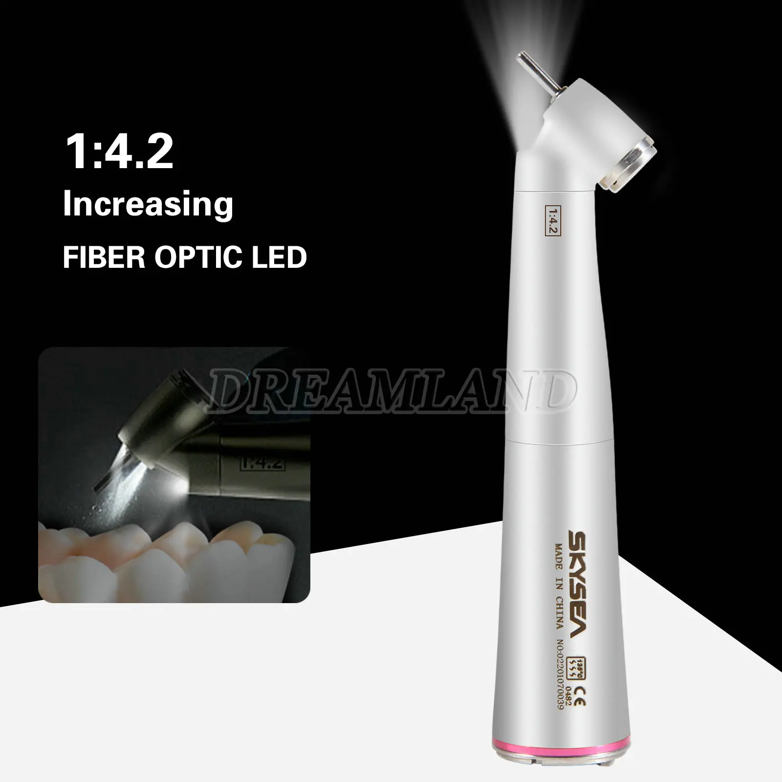 Dental 1:4.2 increasing Speed LED 45 Degree Surgical Contra Angle fiber-optic Push Button Handpiece