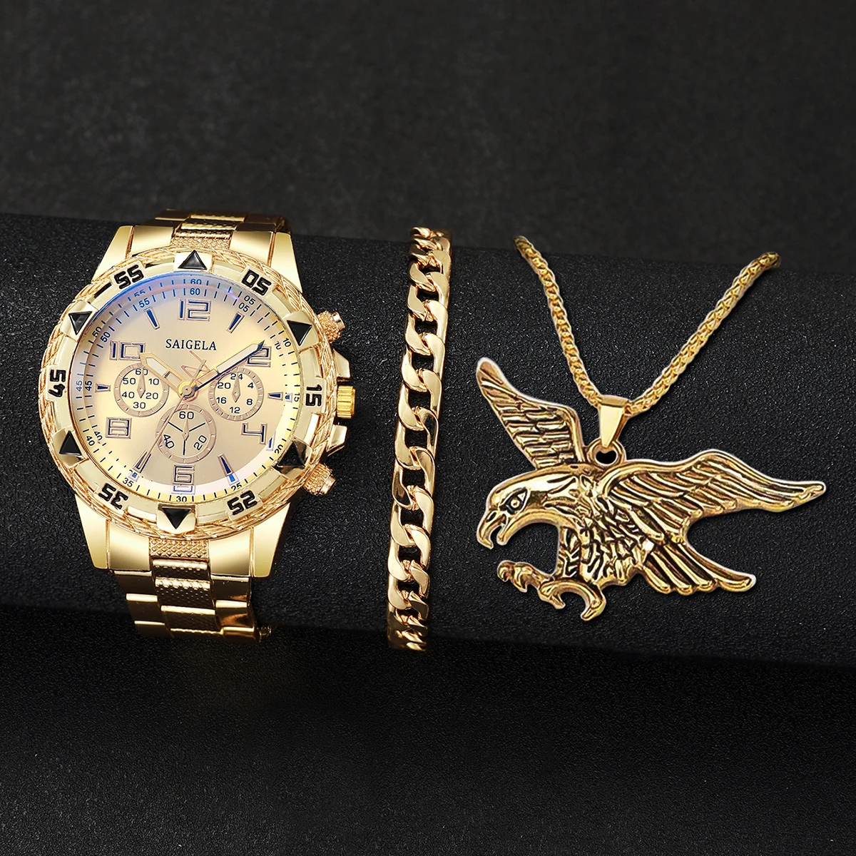 3pcs/set Fashionable Business Men's Watch Casual Hip Hop Style Trendy Watch With Jewelry Set