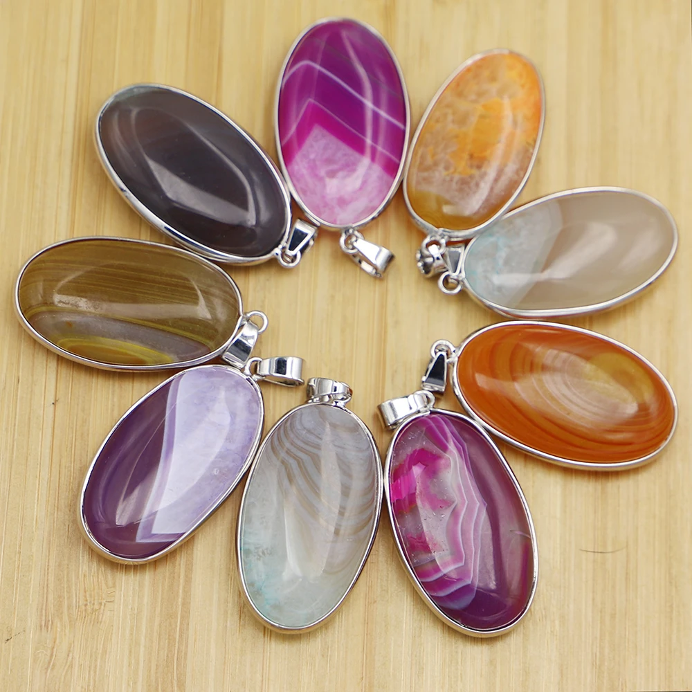 Fashion Natural Stone Mixed Color Onyx Agates Oval Pendants Charms Necklace Jewelry Making Earrings Accessories 6Pcs Wholesale