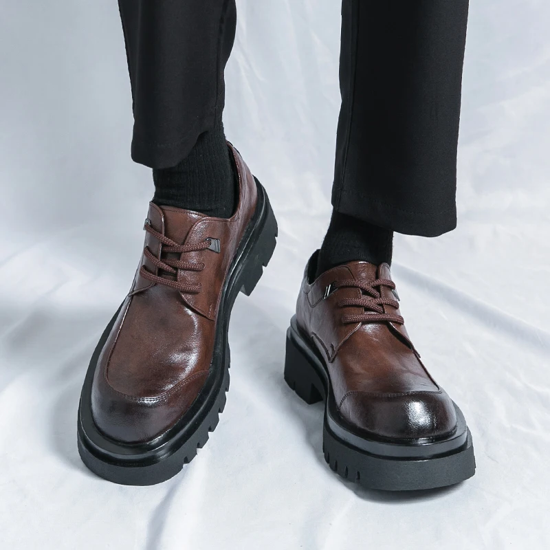 

Men Summer Derby Shoes Handsome Thick Soled Round Toe Height Increasing High-end Business Casual Groom's Wedding Shoes