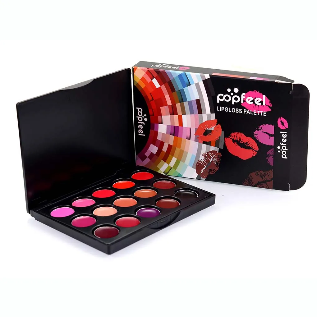 15 Colors/Set Lip Gloss Palette Women Moisturizing Lasting Lipstick Mini Portable Makeup Tray Waterproof Cosmetics for Girl