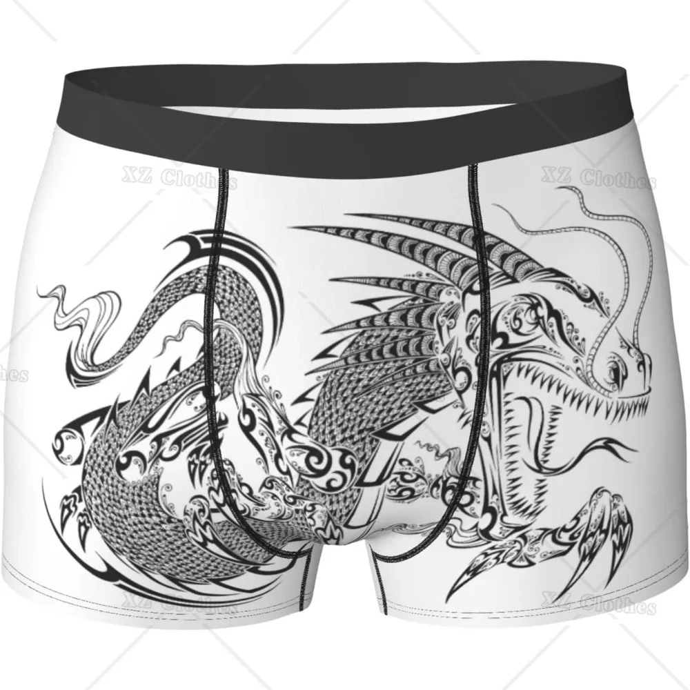 Dragon Black and White Men's Funny Underwear Boxer Briefs Slight Elasticity Male Shorts, Novelty Stylish Gift for Men