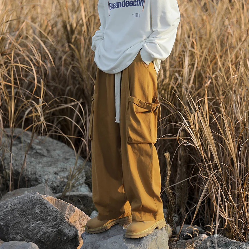 

American Retro Brown Work Pants Men's Wear Resistant Faion Brand Oversize Straight Leg Loose Wide Leg Pants