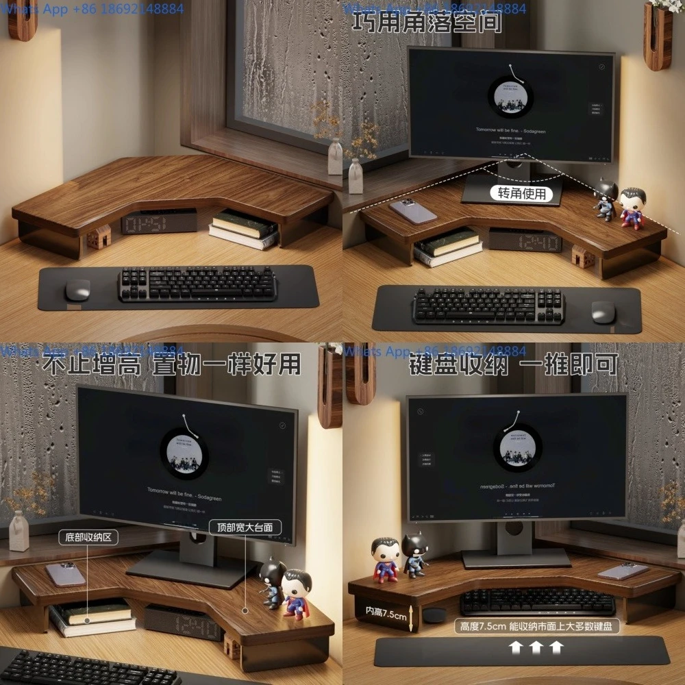 

Adjustable Corner Monitor Stand with Keyboard Tray and Acrylic Base for Desktop Storage