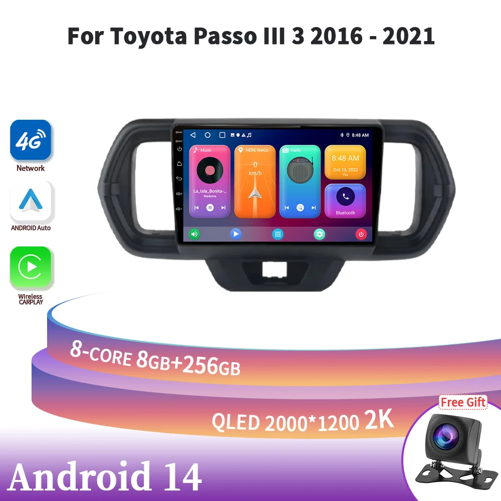 

Wireless Carplay Stereo 2 Din Android 14 For Toyota Passo III 3 2016-2021 9 Inch Screen Auto Radio Multimedia Navigation 4G GPS