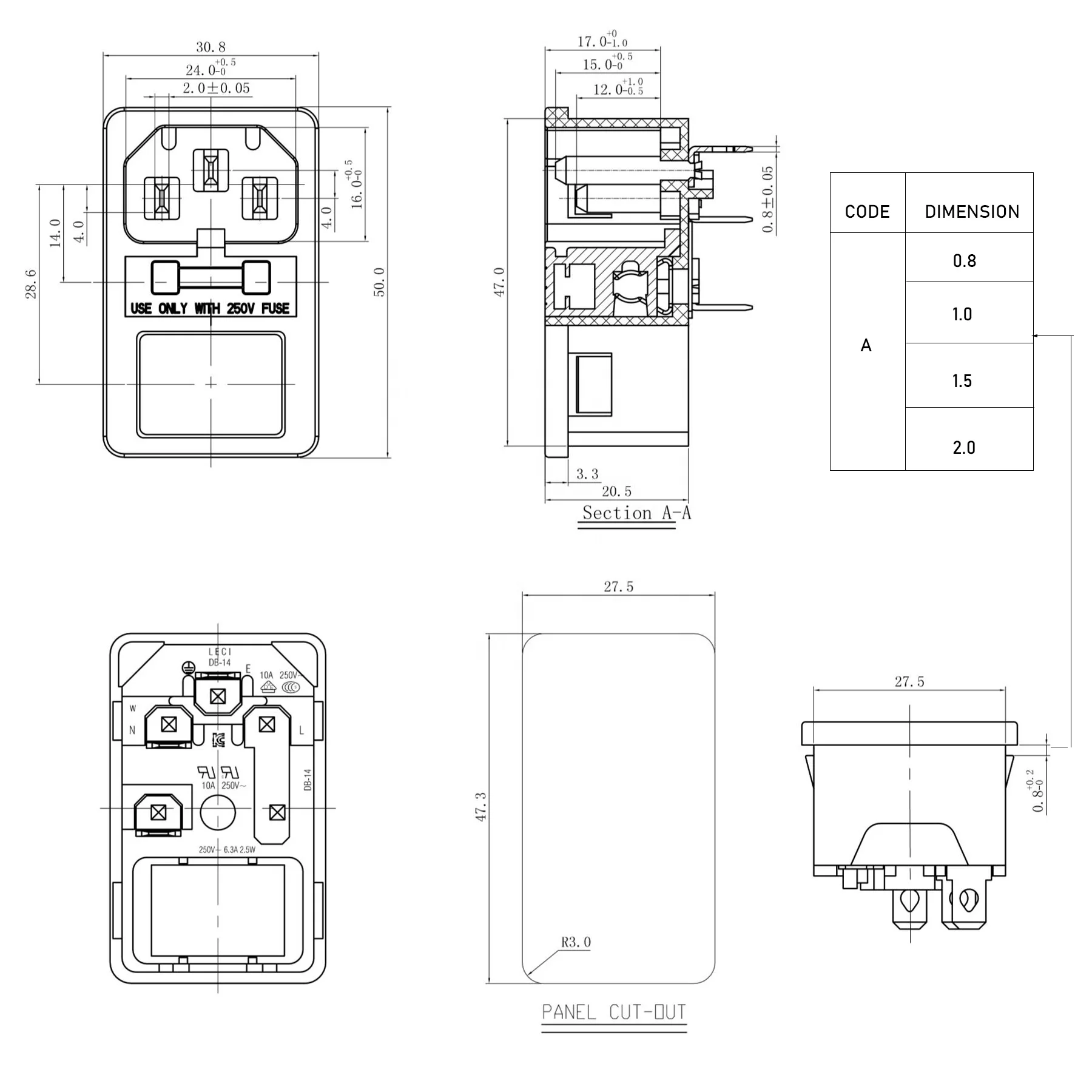 iec320 C14 10A 250VAC 3 Pin Inlet Connector Plug Power Socket With  Lamp Rocker Switch 10A Fuse Holder Socket Male Connector