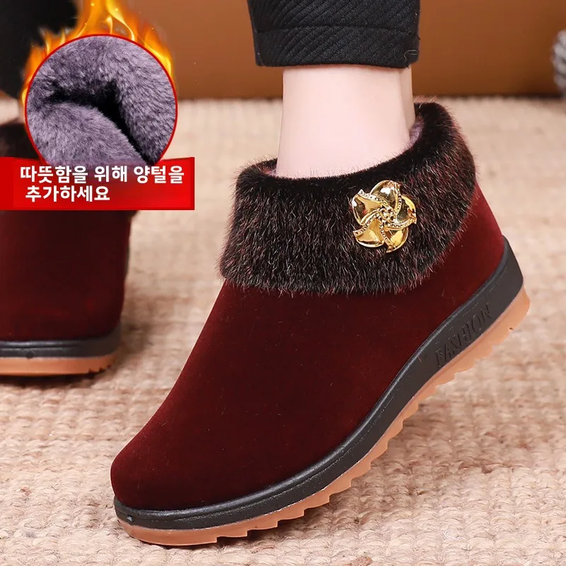 قطن شتوي من Thiened رقيق مضاد للانزلاق للنساء من قماش بكين التقليدي مريح بكعب منخفض مسطح... #3