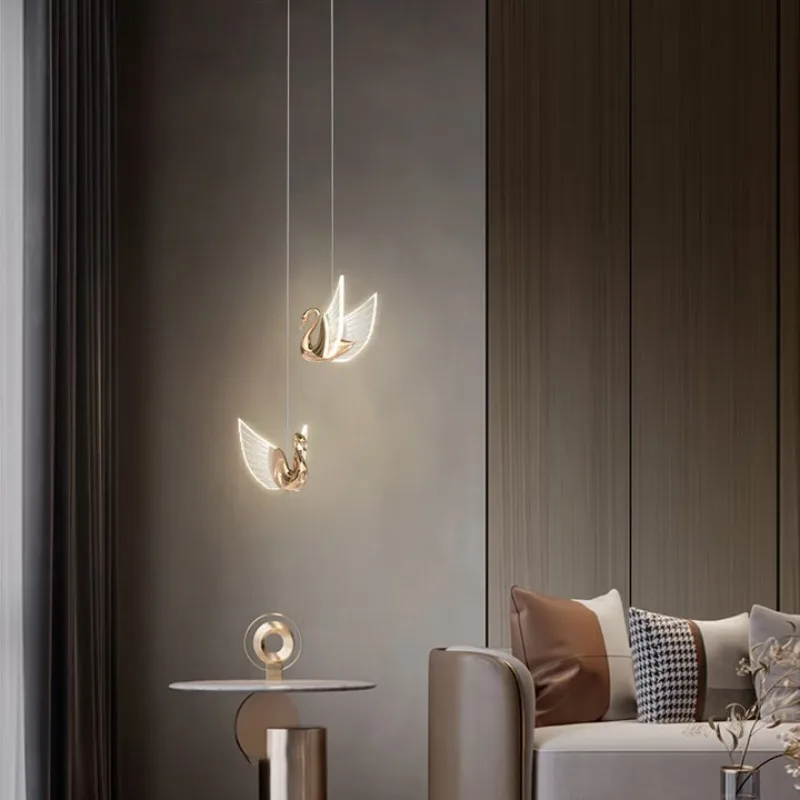 

Легкая роскошная прикроватная люстра для спальни, эстетичная лампа-лебедь, креативный светильник для ТВ-зоны, популярный в интернете.