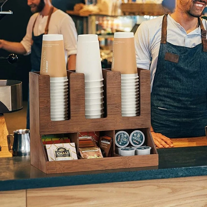 

Wooden desktop paper cup holder, disposable cup storage rack for coffee and milk tea shop
