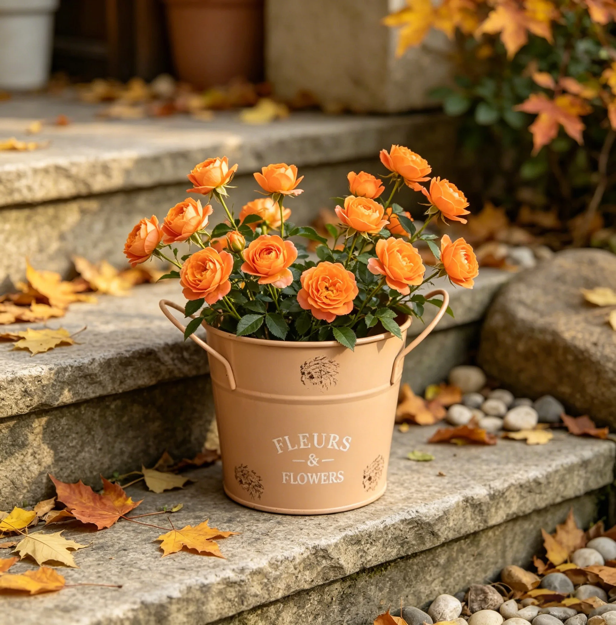 Vintage Distressed Metal Flower Bucket, American Letter Double Ear Planter, Retro Tin Pot for Home Florist Decor