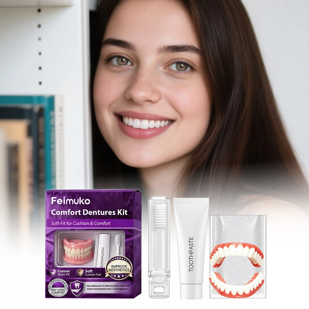 Comfortable Denture-Braces Kit Soft-Fit for Cushion Comfort Fake Teeth Upper Lower Set Temporary Easy Use Oral Care ForMen Women