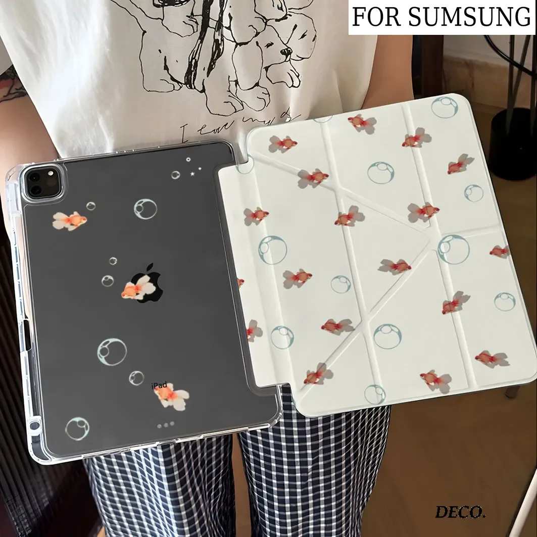 Waterpool Colorful Fish Cartoon  3+Y-fold Tablet Case For Samsung Galaxy Tab A8/A9/A11+FE LITE PLUS/Tab S6 Lite/S7/S8/S9/S10+ FE