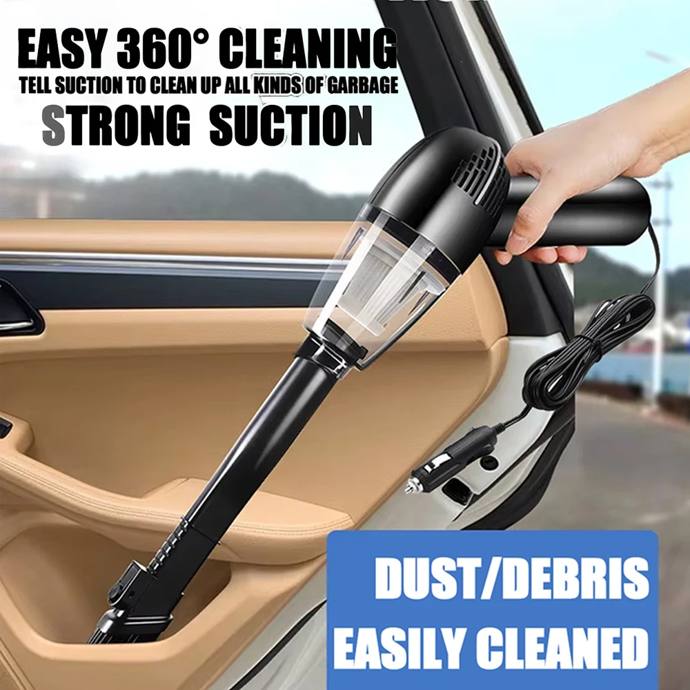 Powerful 12V Car Vacuum Cleaner with Cord Mini Handheld Strong Suction 120W High Power for Interior Cleaning Household Appliance