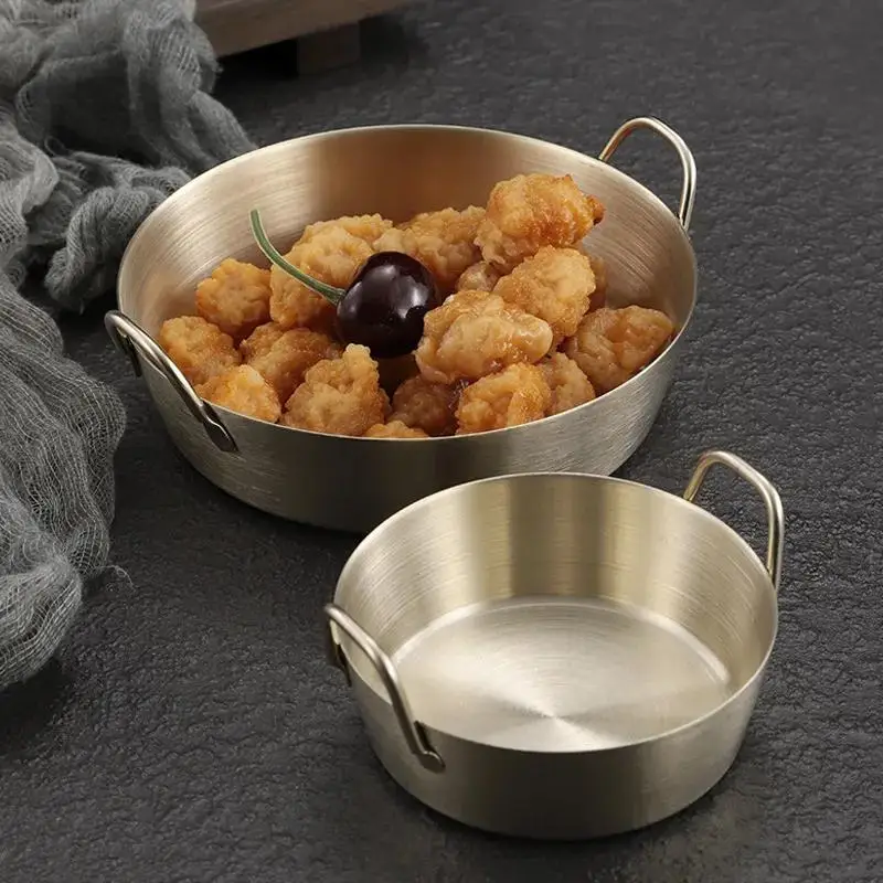 3Pcs/Set 304 Stainless Steel Snack Plate with Double Handle Multifunctional Sauce Bowl Fruit Plate Kitchen Tableware Tools